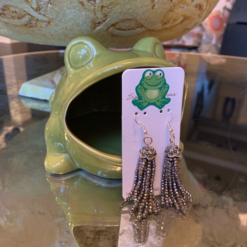 Graphite tassel drop earrings